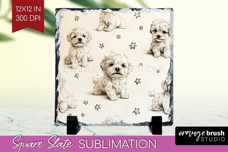 Cute Dogs Slate PNG - Puppy Square Slate Sublimation