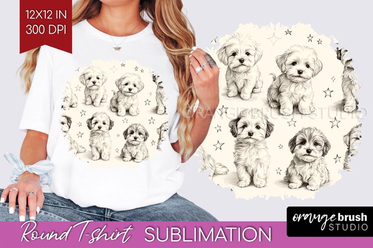 Cute Dogs Round Tshirt Background - Puppy PNG Sublimation