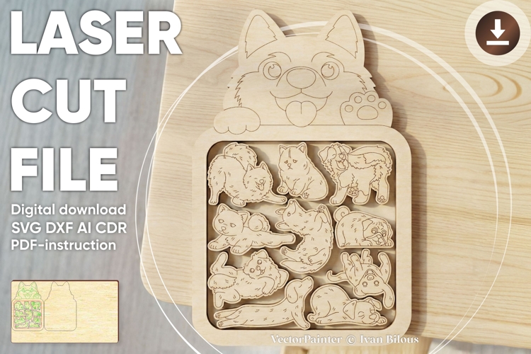 Dog Puzzle Busy Board SVG Laser Cut File, Puppy Jigsaw example image 1