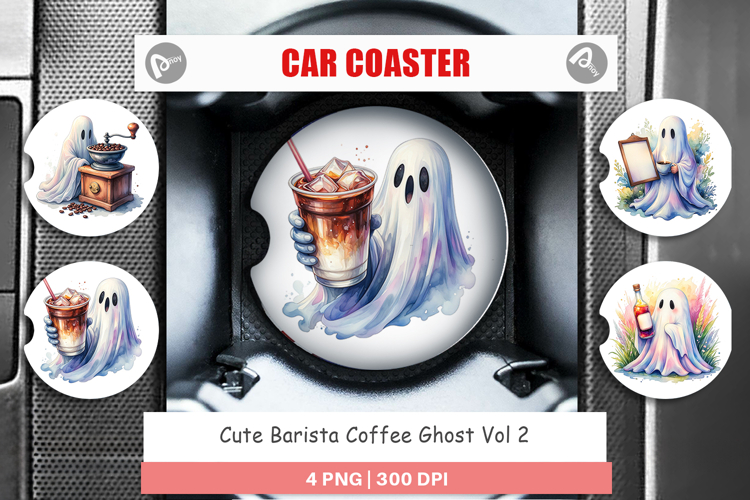 Cute Barista Coffee Ghost Car Coaster