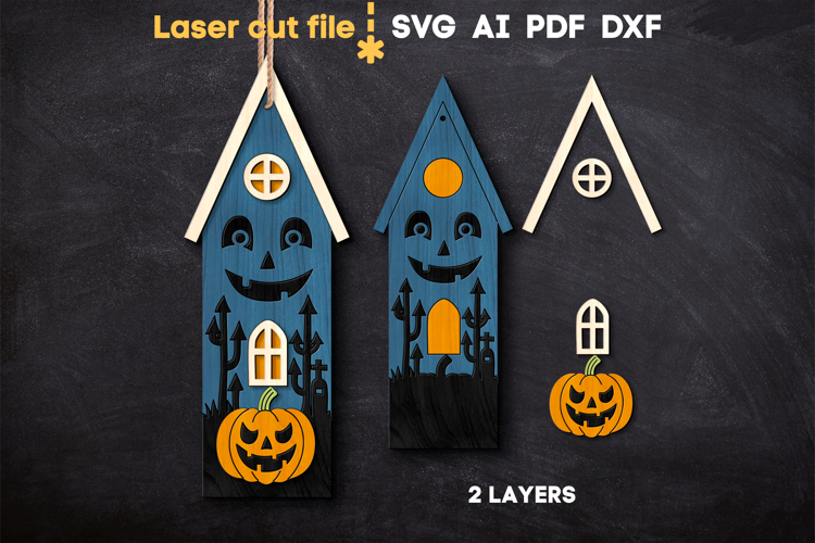 Halloween House Ornament SVG laser cut file for Glowforge