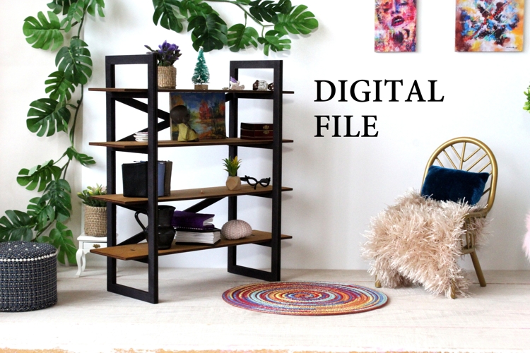 Miniature modern bookcase digital file template, 1:6 scale