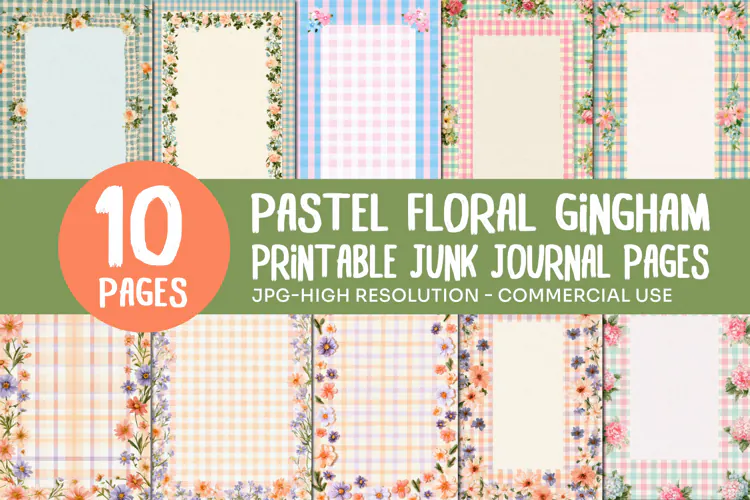 Pastel Floral Gingham Junk Journal Pages