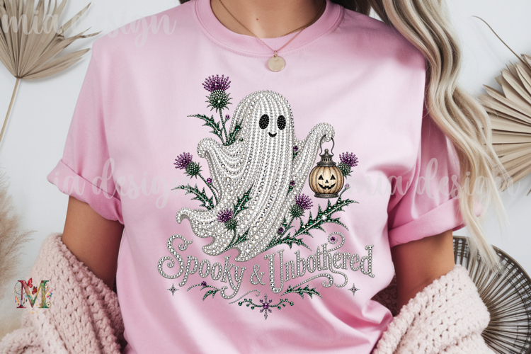 Spooky and Unbothered PNG, Rhinestone Ghost Sublimation
