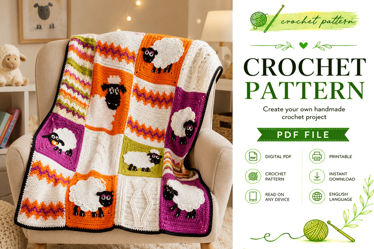 Sheep Crochet Blanket Pattern PDF