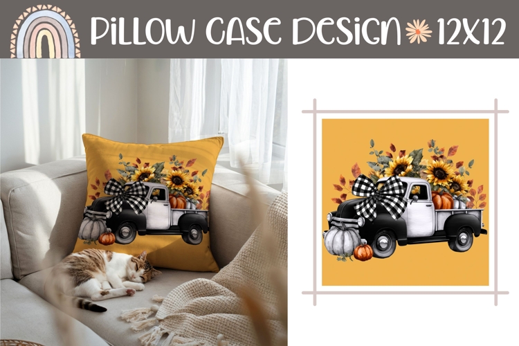 Fall Truck Pillow Sublimation, Pumpkins Pillow Design