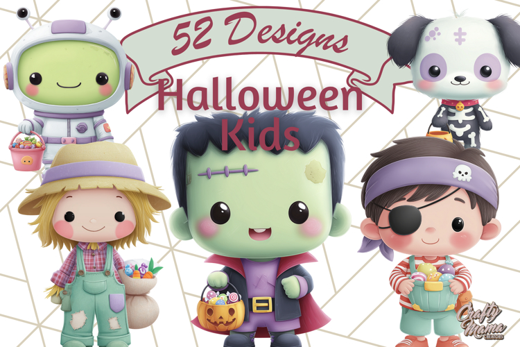 Kawaii Halloween Clipart Cute Kids and Candy Elements Png