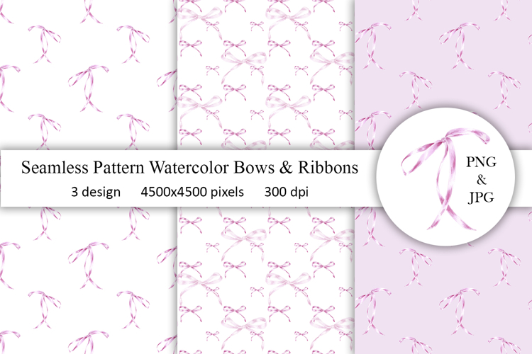 Bow Ribbons Watercolor Patterns Seamless
