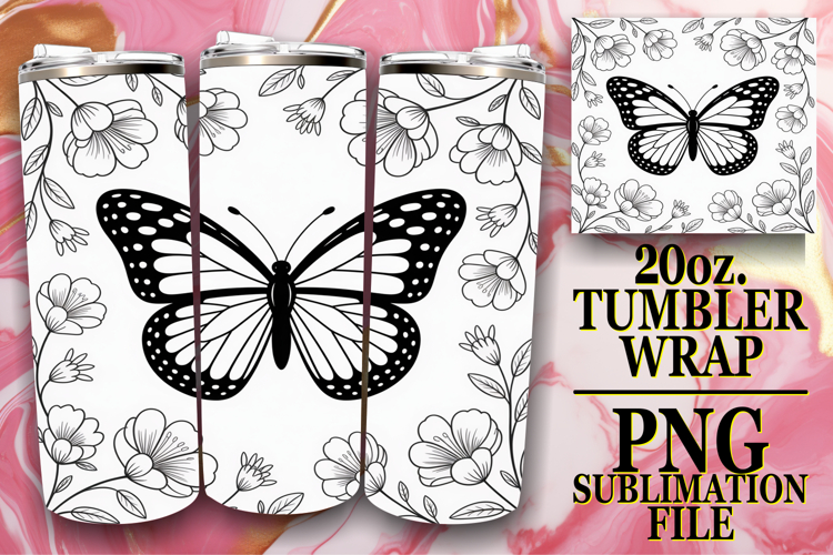 Blissful travels 20oz tumbler wrap, Butterfly
