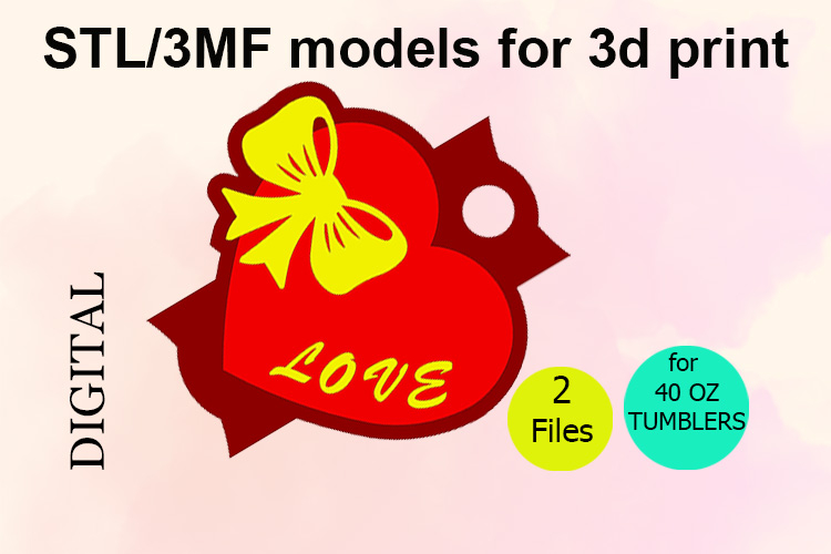 Heart, 40 OZ Tumbler, STL/3MF files for 3D Printing