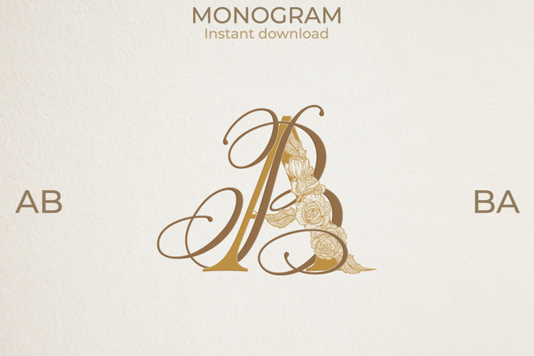 AB BA Wedding Monogram Logo | Elegant Initials Vector
