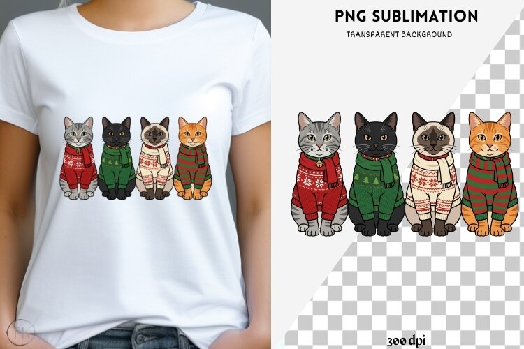 Cute Christmas cats png design for T-shirts example image 1