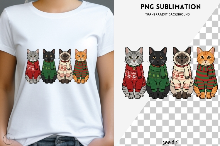 Cute Christmas cats png design for T-shirts