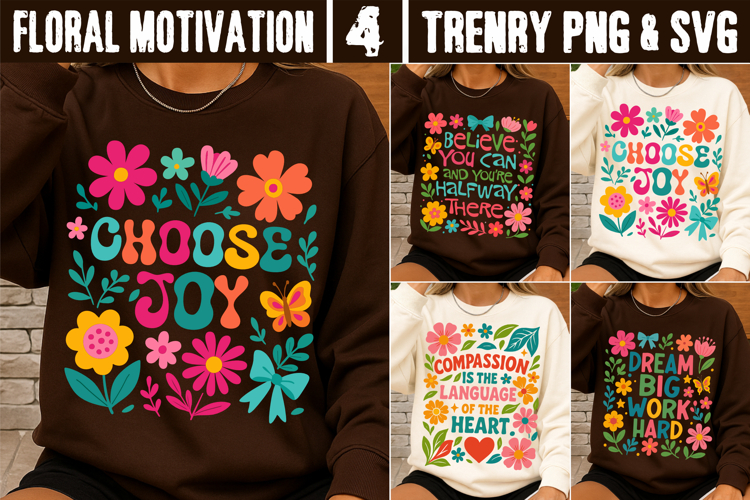 Floral Motivation SVG Choose Joy Retro Flower PNG