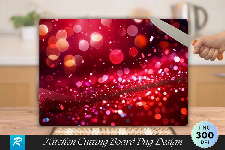 Red Glitter Chunks Cutting Board Sublimation Design