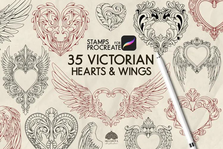 Vintage Hearts Procreate Stamps