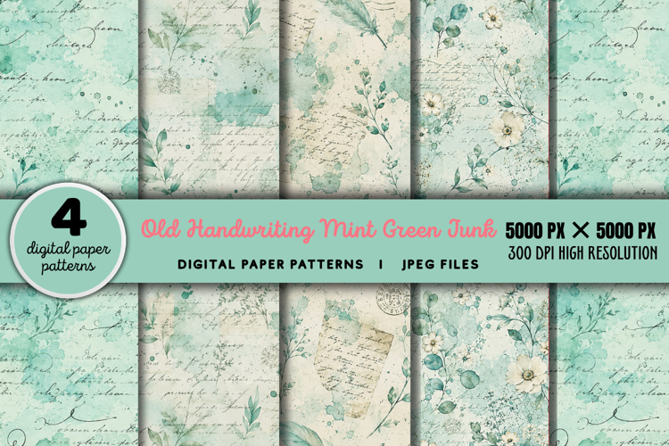 Old Handwriting Mint Green Junk Journal JPG