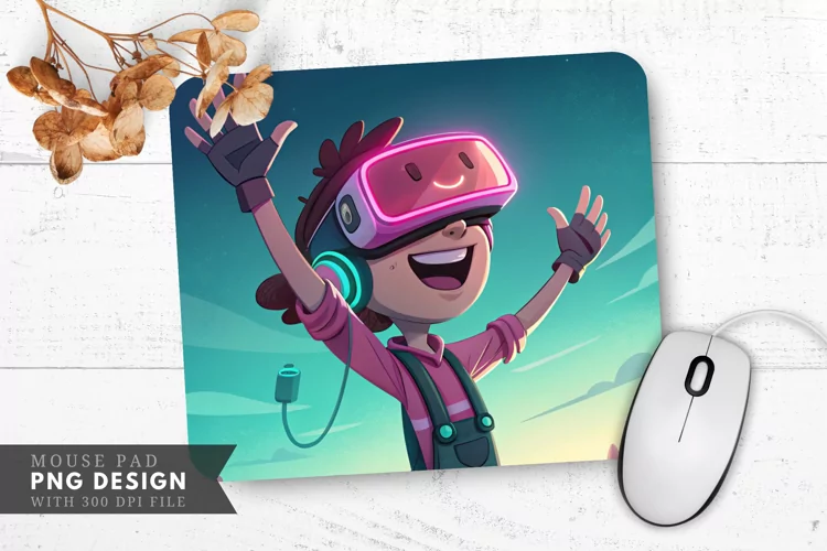 VR Smiles in Neon Bliss Mouse Pad PNG Design