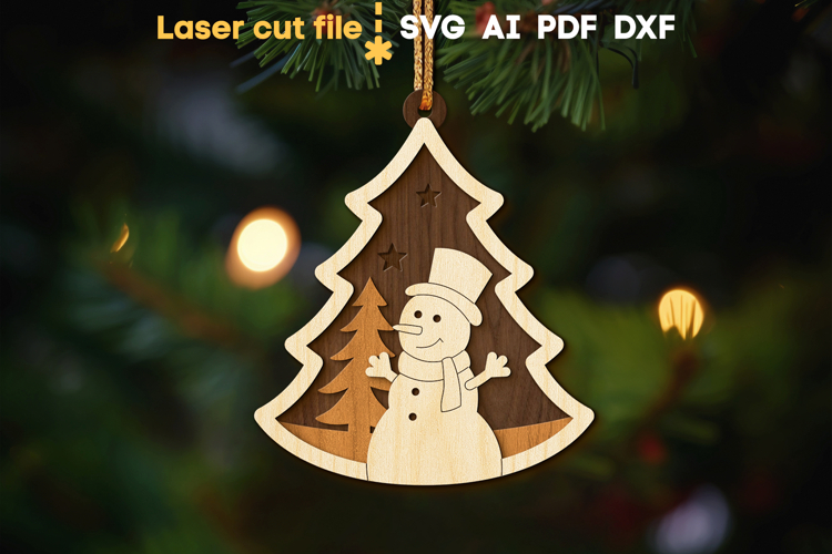Snowman Christmas Tree Toy SVG laser cut file for Glowforge