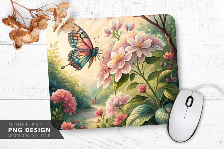 Botanical Butterfly Bliss Mouse Pad PNG Design example image 1