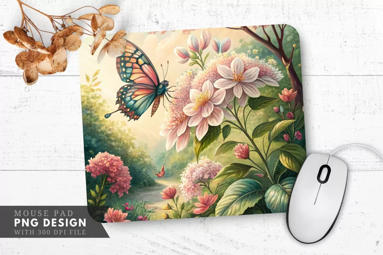 Botanical Butterfly Bliss Mouse Pad PNG Design