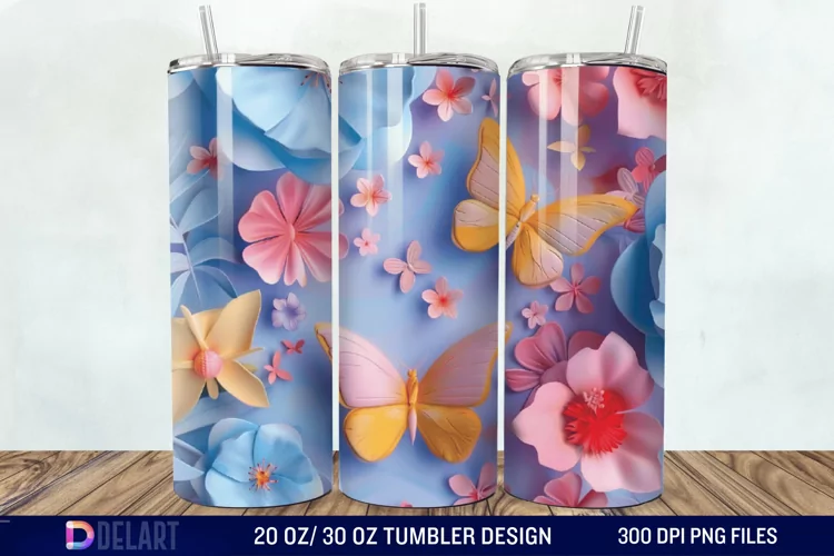 3D Flower Butterfly Tumbler Wrap