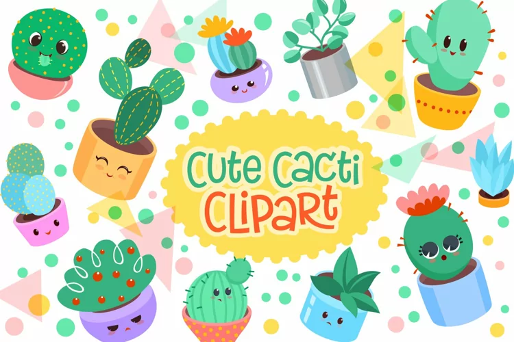 Cute Cacti Clipart - 18 PNG items