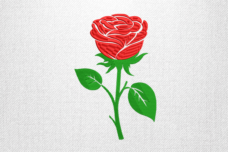 Elegant Red Rose Stem Embroidery Design