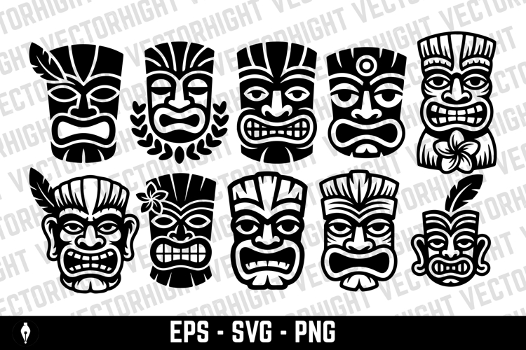 Tiki tribal wooden mask set and Tiki mug. Hawaiian tradition