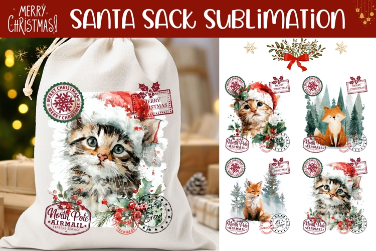 Christmas Cat Santa Sack, Christmas Fox Santa Sack Designs