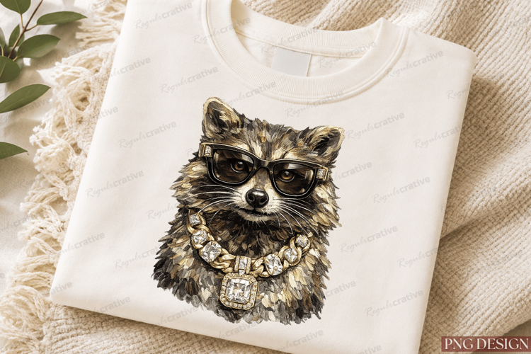 Luxury Raccoon PNG Design | Gangster Raccoon With Sunglasses example image 1