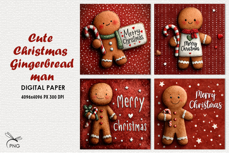 Cute Christmas gingerbread man digital paper
