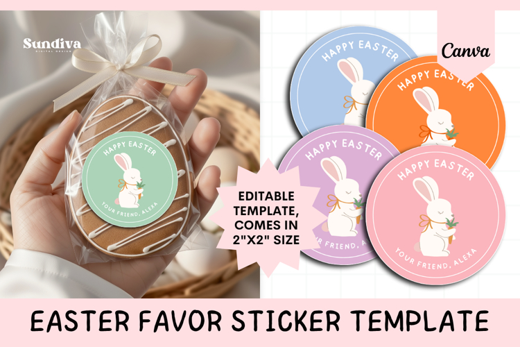 Easter Treat Round Sticker Canva Template - 1