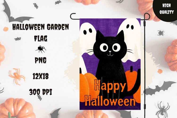 Black Cat Halloween Garden Flag, Welcome Garden Flag example image 1