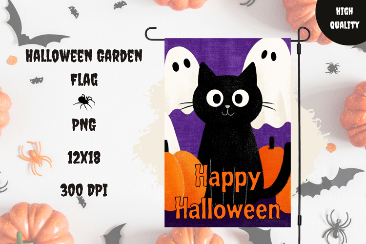 Black Cat Halloween Garden Flag, Welcome Garden Flag