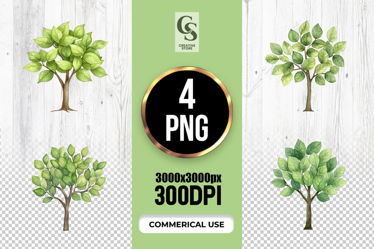 Watercolor Green Tree Clipart Sublimation PNG