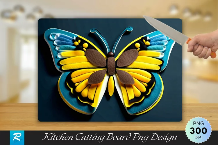 Yellow Butterfly Cutting Board Sublimation Design