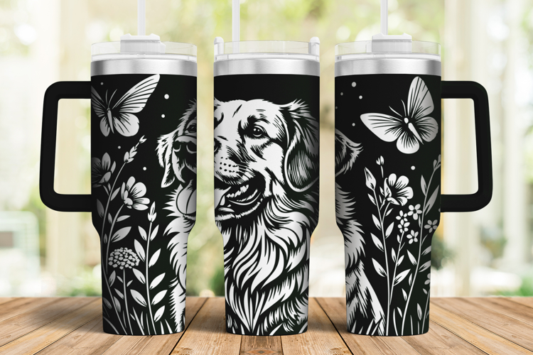 40oz Tumbler laser svg|Retriever Dog Among Flowers design