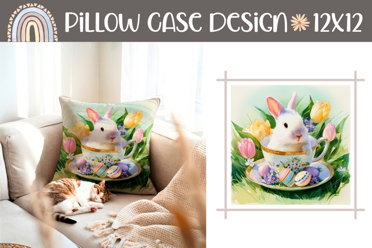 Tulips Pillow PNG, Funny Easter Bunny Pillow Sublimation
