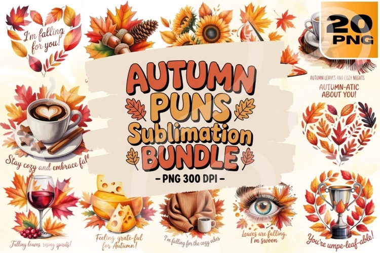 Falling for Puns Cozy Autumn Wordplay PNG Pack