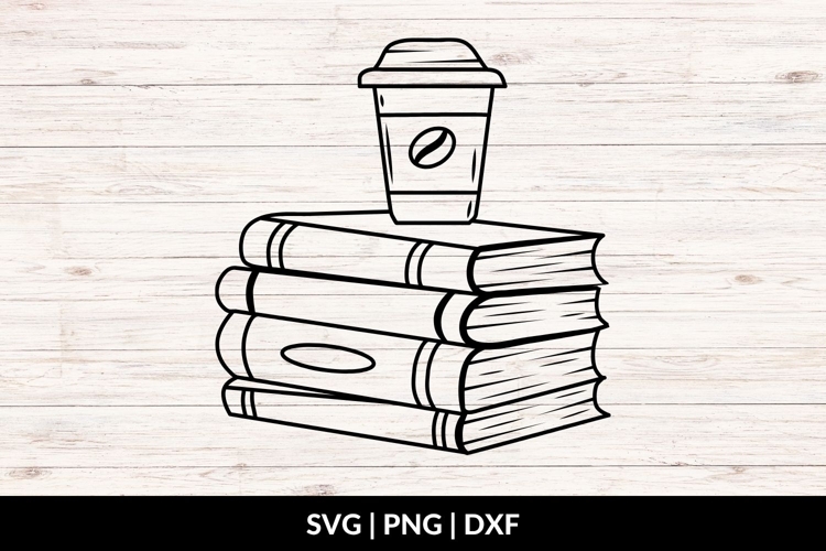 Hand Drawn Stack Of Books And Coffee SVG