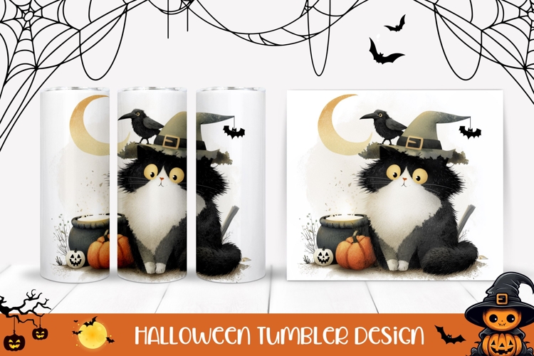 Cartoon Halloween Cat Tumbler, Spooky Halloween Tumbler