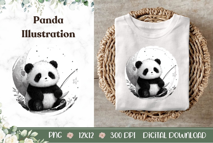 Cartoon Panda Illustration, Cute Panda PNG, Moon PNG
