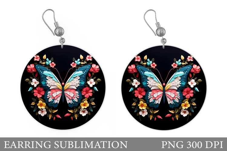 Butterfly Earring Design. Flowers Round Earring Template example image 1