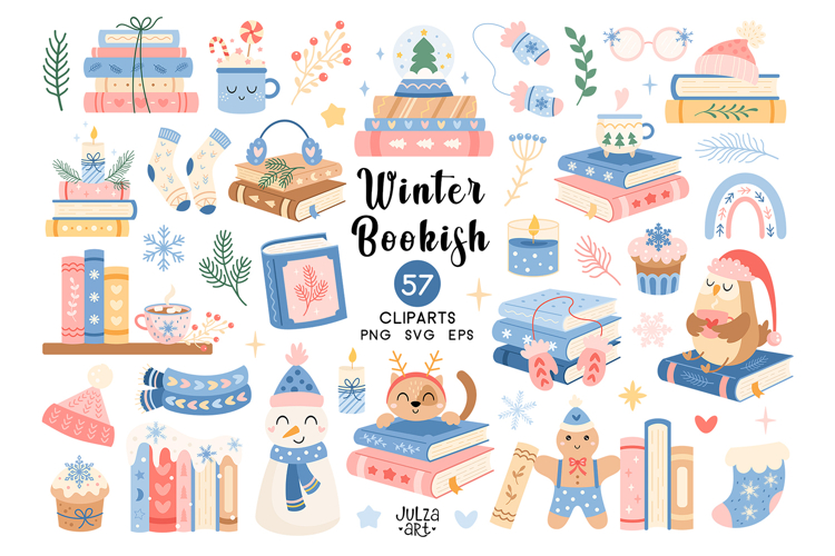 Winter Books Clipart, Christmas Bookish Png, Book Lover Svg