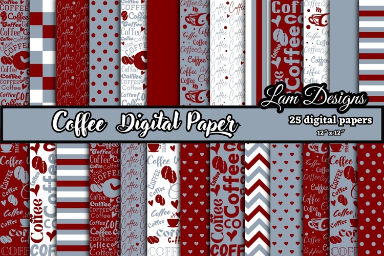 coffee digital papers, Coffee pattern, Coffee printables.