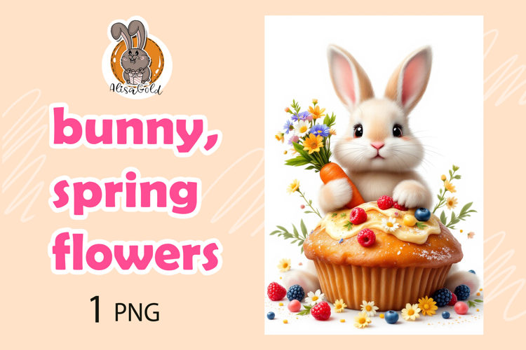 bunny, spring flowers, cupcake