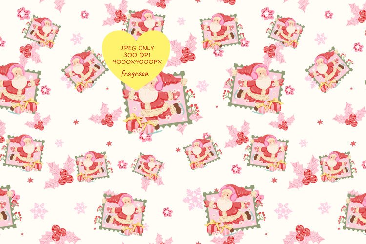 Vintage Santa Claus Postage Stamp Seamless Pattern example image 1