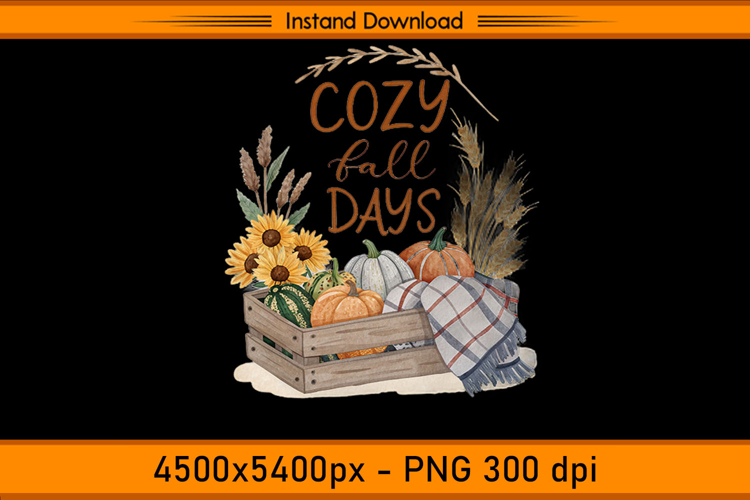 Cozy Fall Days Pumpkin Crate with Sunflowers PNG