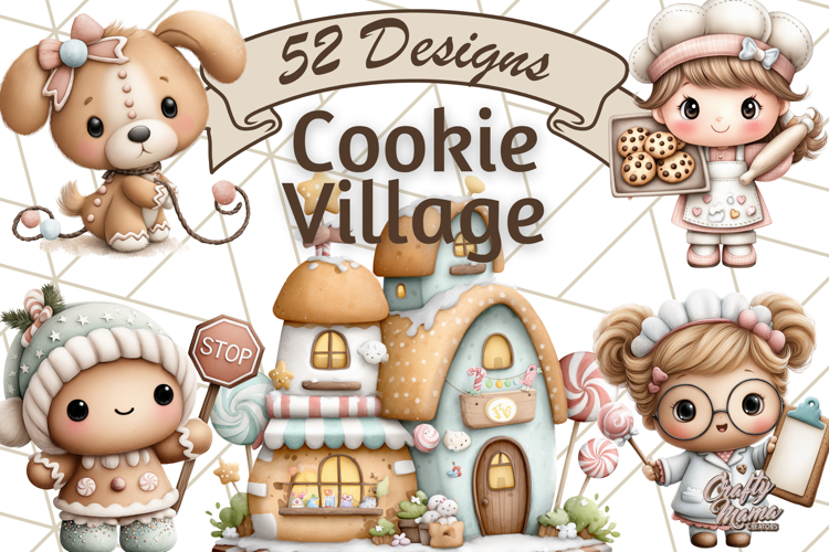 Cozy Cookie Village Clipart, Gingerbread Holiday PNG